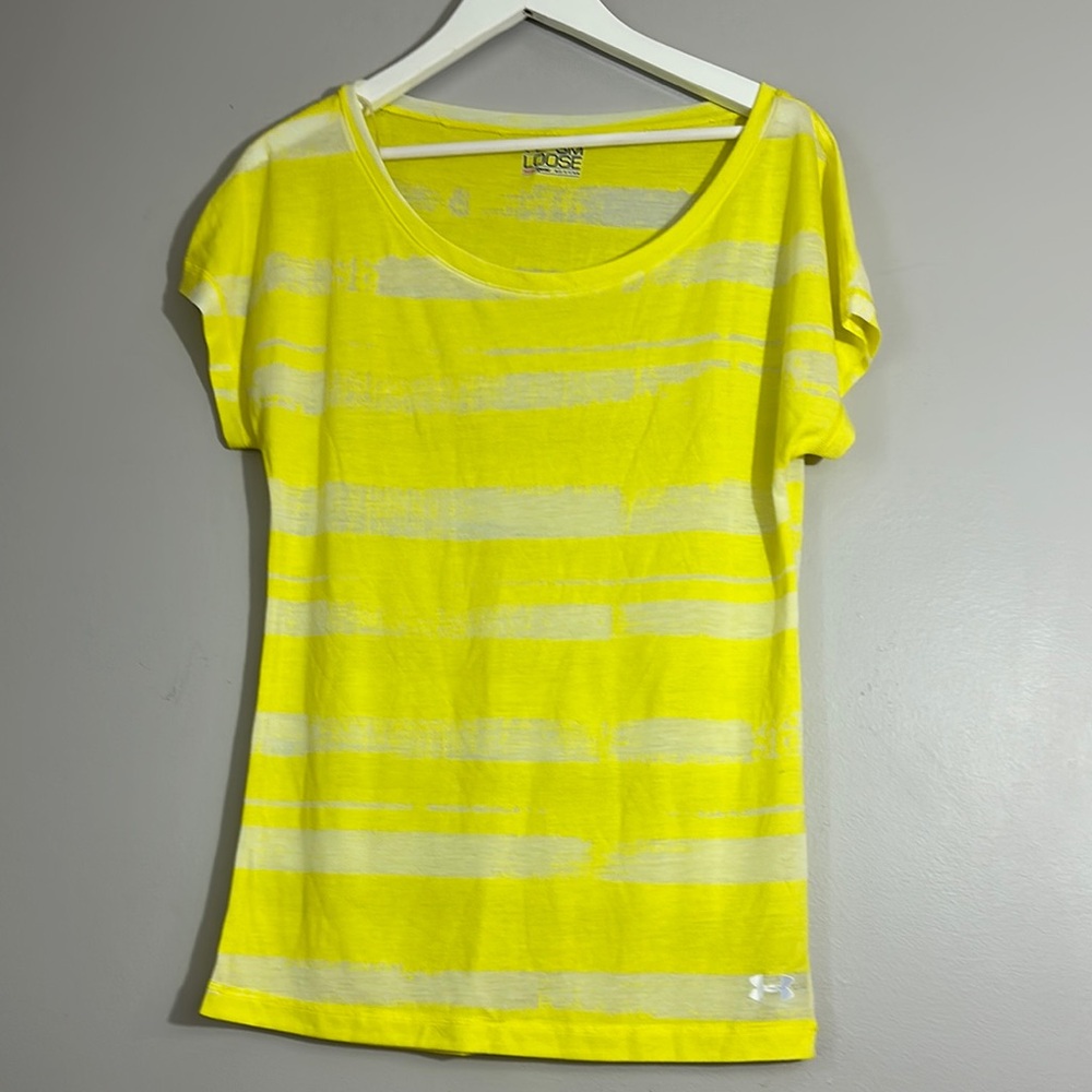 Under Armour Heat Gear Loose Women's Yellow Striped Top size S